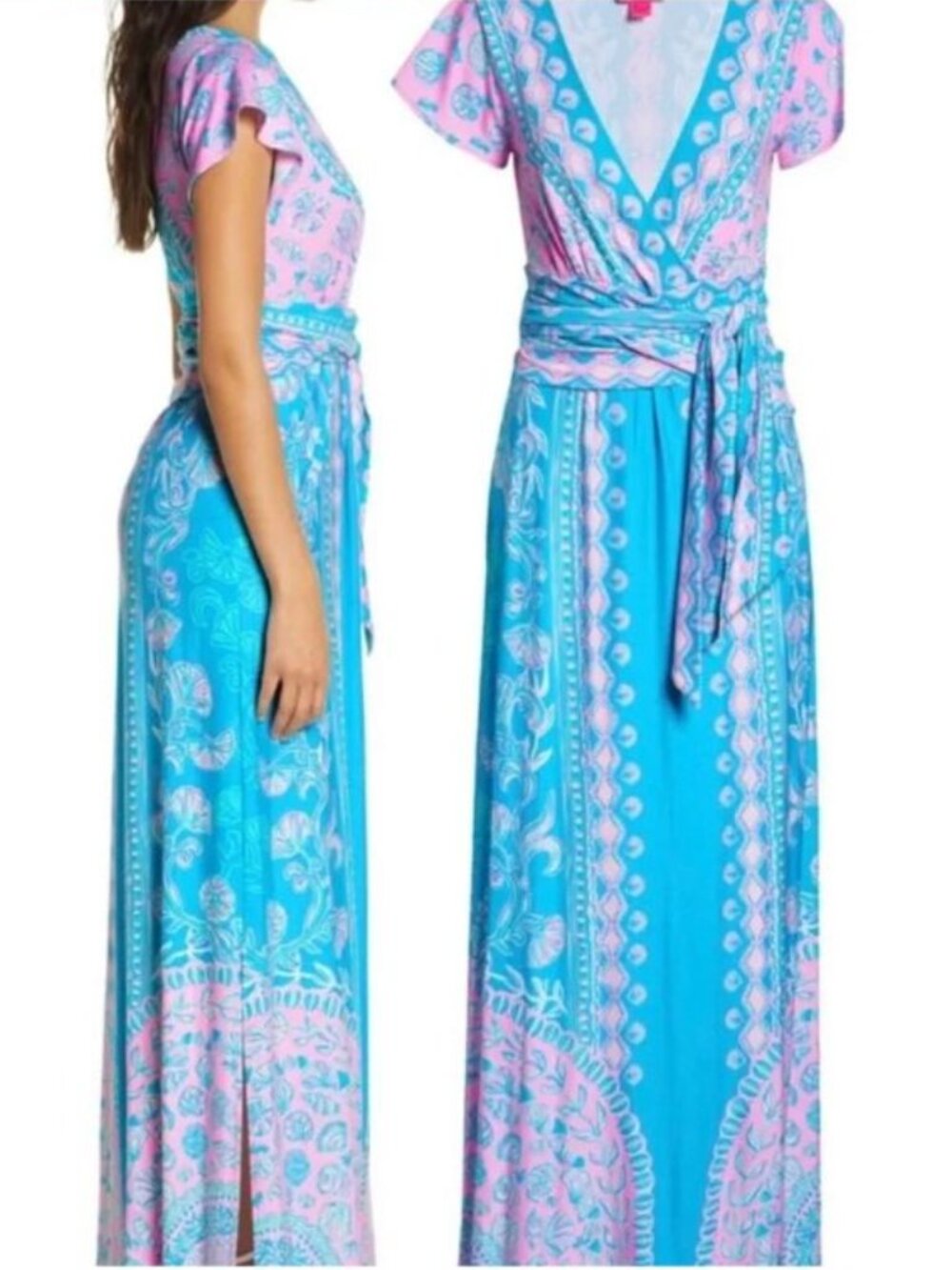 NWOT New Lilly Pulitzer Dress Pink Turquoise Aqua Esmarella Maxi Dress Size XL - Picture 7 of 16